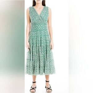 Max Studio Dress 3XL Plus Midi Tiered Sleeveless Floral Boho Green